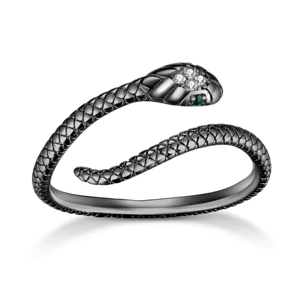 Platinum Plated 925 Sterling Silver Black Snake Ring